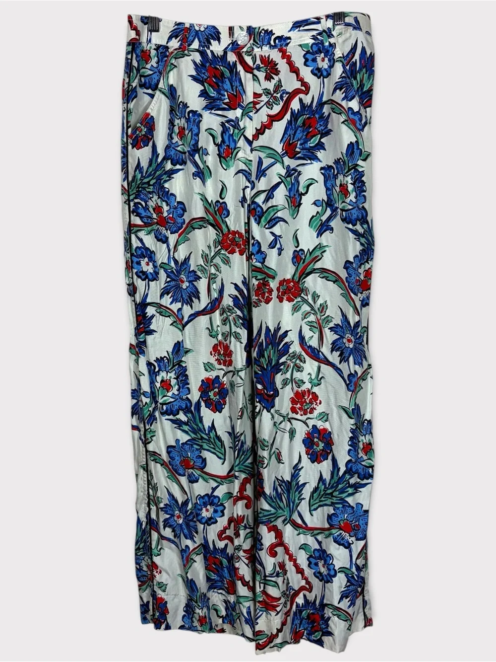 Tory Birch Silk Floral Wide Leg Pants 6 Boho Festival Coastal Shabby Vacation